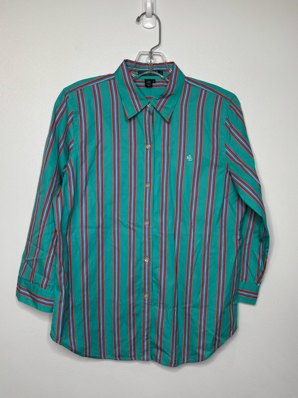 Lauren Ralph Lauren Teal Striped Button-Up Shirt